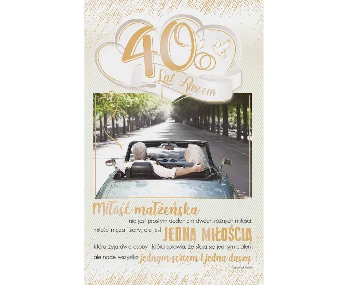 Card 40th Wedding Anniversary, Couple in the car, 13x20,5 cm